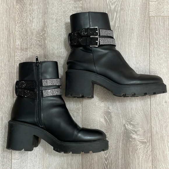 Steve Madden North Chunky Platform Boots Embellished Buckle Straps Black 10 - Picture 15 of 16